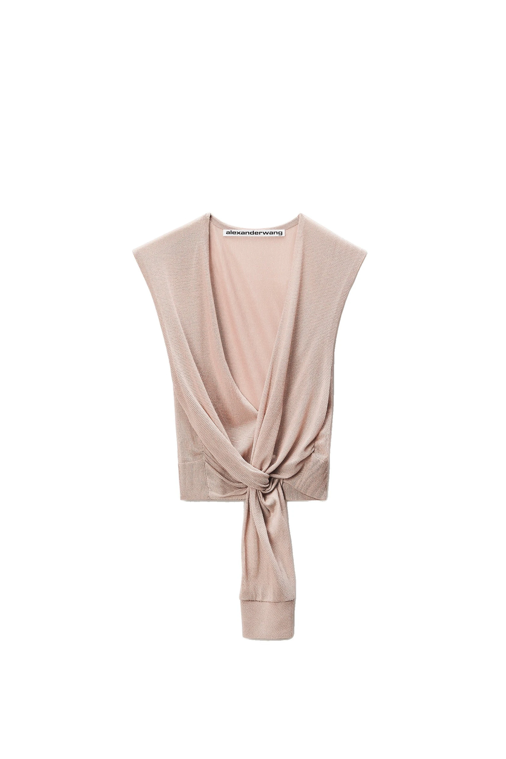 Alexander Wang Crystal Hotfix Deep V-Neck Knotted Tank in Nude Alexander Wang Crystal Hotfix Deep V-Neck Knotted Tank in Nude | Coveti