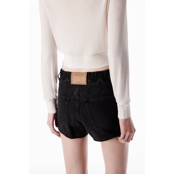 Alexander Wang Crystal Hotfix Drawcord Short in Grey Aged | Denim Shorts | Coveti