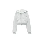 Alexander Wang Crystal Hotfix Fitted Zip-Up Hoodie in Light Heather Grey | Coveti