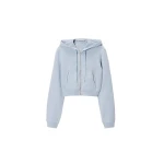 Alexander Wang Crystal Hotfix Fitted Zip-Up Hoodie in Washed Sky | Coveti