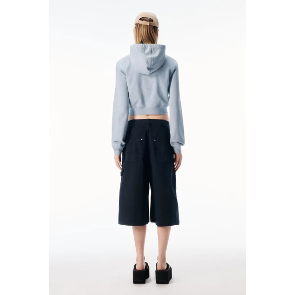 Alexander Wang Crystal Hotfix Fitted Zip-Up Hoodie in Washed Sky | Hoodies | Coveti