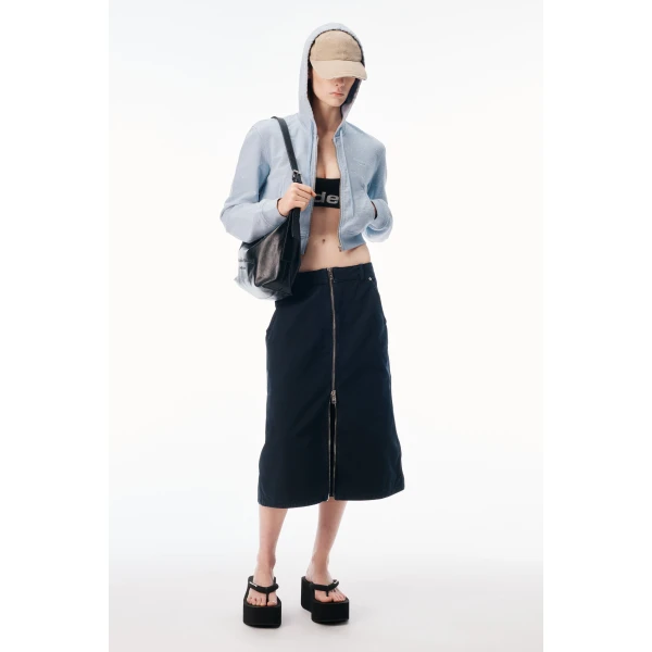 Alexander Wang Crystal Hotfix Fitted Zip-Up Hoodie in Washed Sky | Hoodies | Coveti