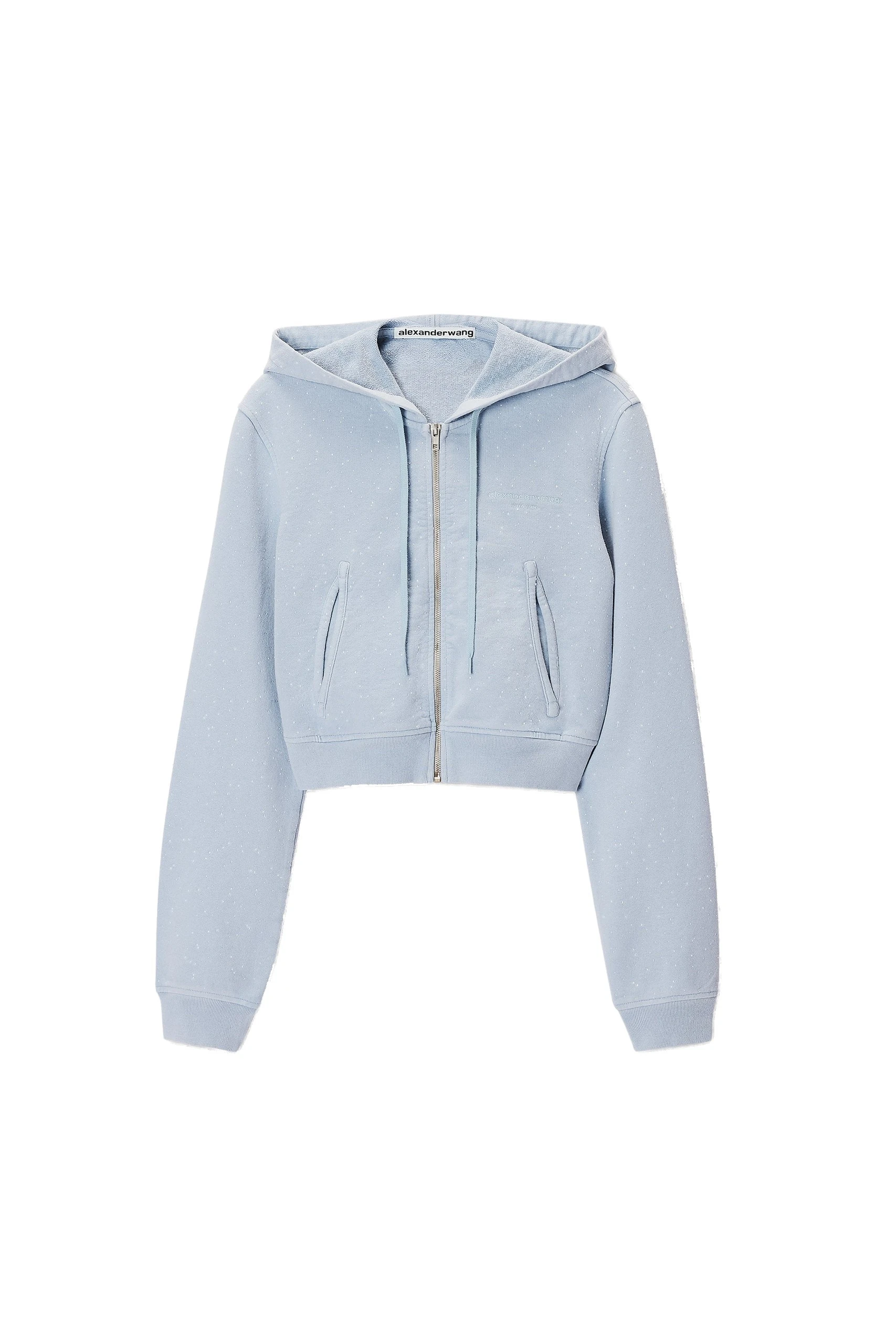 Alexander Wang Crystal Hotfix Fitted Zip-Up Hoodie in Washed Sky Alexander Wang Crystal Hotfix Fitted Zip-Up Hoodie in Washed Sky | Coveti