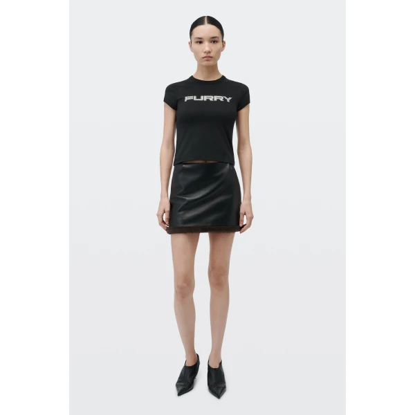 Alexander Wang Crystal Hotfix Furry Graphic Fitted Tee in Black | T-shirts | Coveti