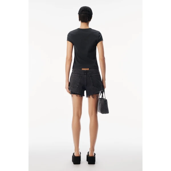 Alexander Wang Crystal Hotfix Gradient Logo Fitted Tee in Washed Black | T-shirts | Coveti