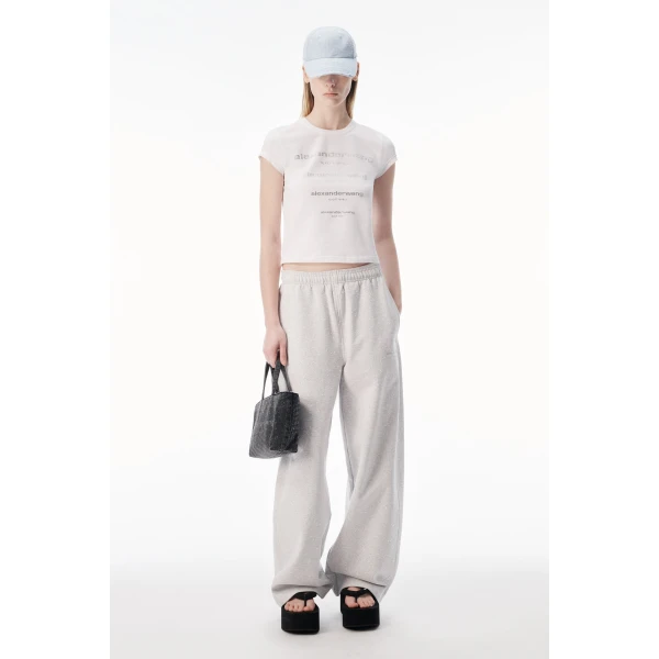 Alexander Wang Crystal Hotfix Gradient Logo Fitted Tee in White | T-shirts | Coveti