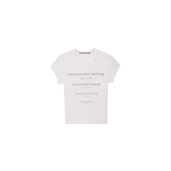 Alexander Wang Crystal Hotfix Gradient Logo Fitted Tee in White | Coveti
