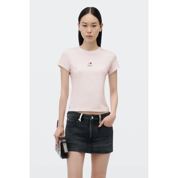 Alexander Wang Crystal Hotfix I Heart AW Tee in Light Pink | T-shirts | Coveti