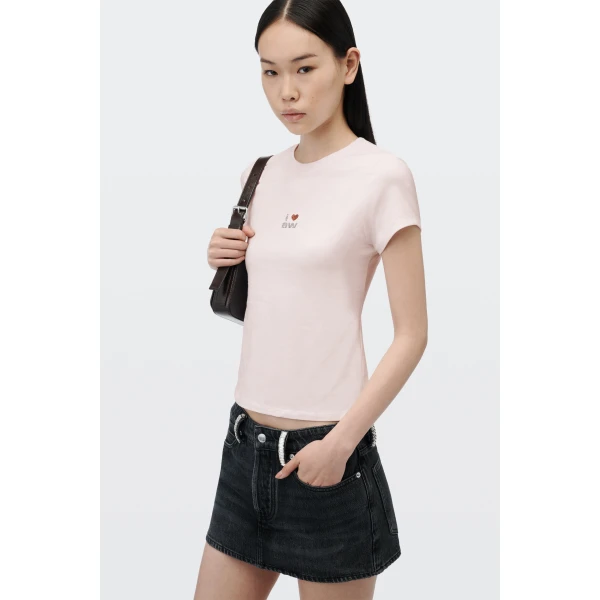 Alexander Wang Crystal Hotfix I Heart AW Tee in Light Pink | T-shirts | Coveti