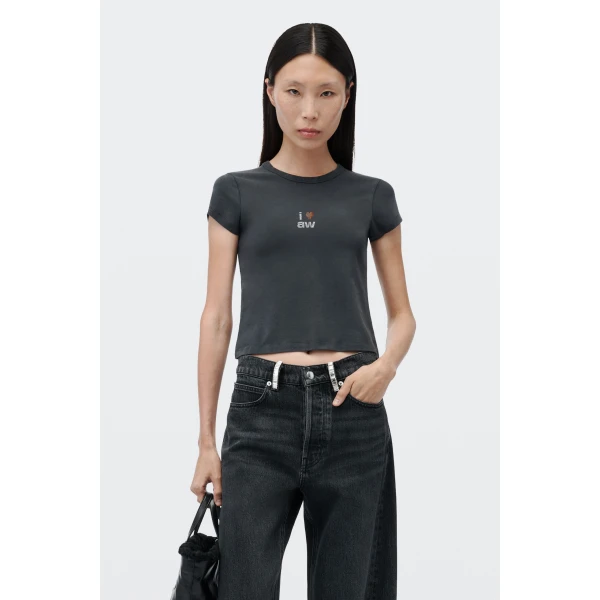Alexander Wang Crystal Hotfix I Heart AW Tee in Washed Black | T-shirts | Coveti