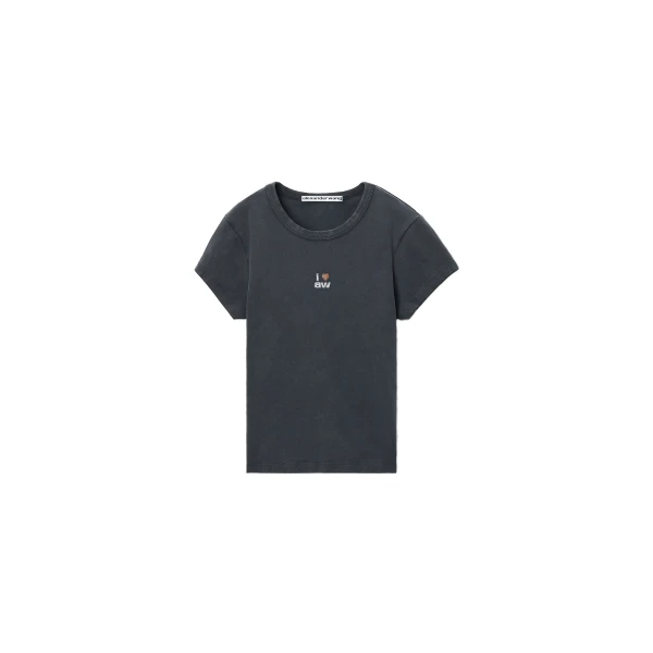 Alexander Wang Crystal Hotfix I Heart AW Tee in Washed Black | Coveti