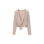 Alexander Wang Crystal Hotfix Knotted Deep V-Neck Cardigan in Nude | Coveti
