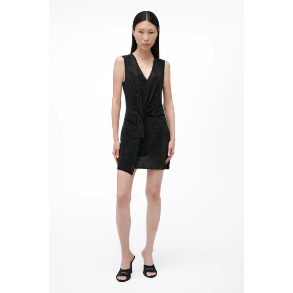 Alexander Wang Crystal Hotfix Knotted Deep V-Neck Tank Dress in Black | Dresses | Coveti