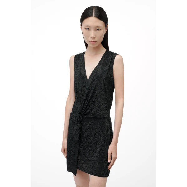 Alexander Wang Crystal Hotfix Knotted Deep V-Neck Tank Dress in Black | Dresses | Coveti