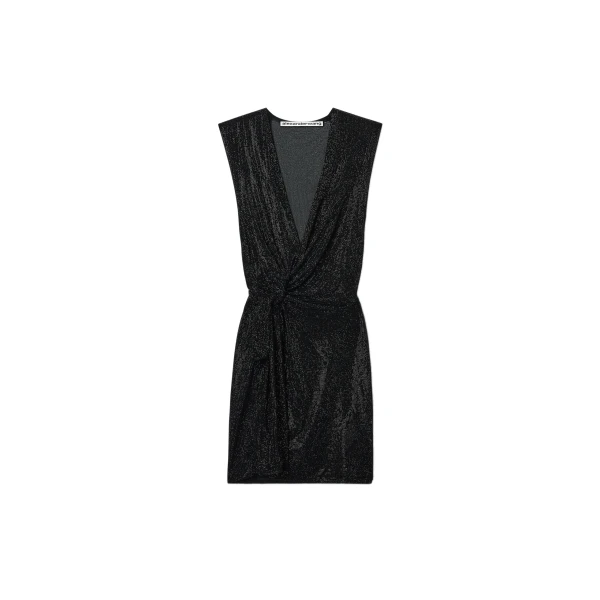 Alexander Wang Crystal Hotfix Knotted Deep V-Neck Tank Dress in Black | Coveti