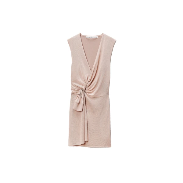 Alexander Wang Crystal Hotfix Knotted Deep V-Neck Tank Dress in Nude | Coveti