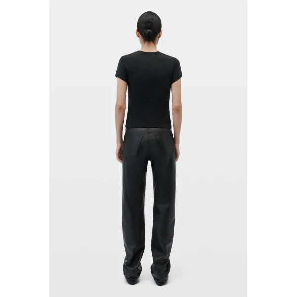 Alexander Wang Crystal Hotfix Leather Graphic Fitted Tee in Black | T-shirts | Coveti