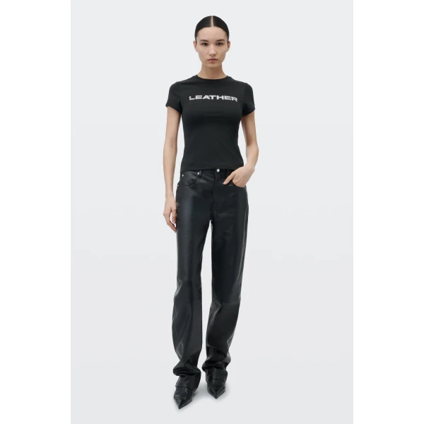 Alexander Wang Crystal Hotfix Leather Graphic Fitted Tee in Black | T-shirts | Coveti