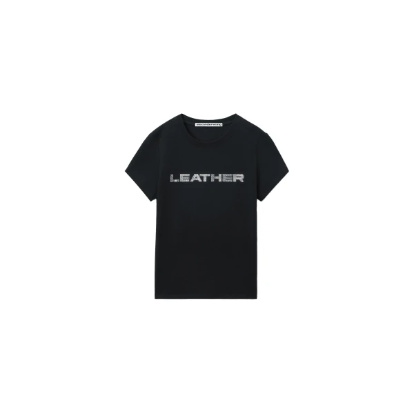 Alexander Wang Crystal Hotfix Leather Graphic Fitted Tee in Black | Coveti