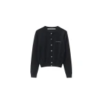 Alexander Wang Crystal Hotfix Logo Cardigan in Black | Coveti