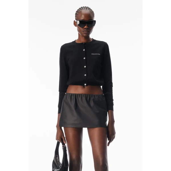 Alexander Wang Crystal Hotfix Logo Cardigan in Black | Cardigan | Coveti