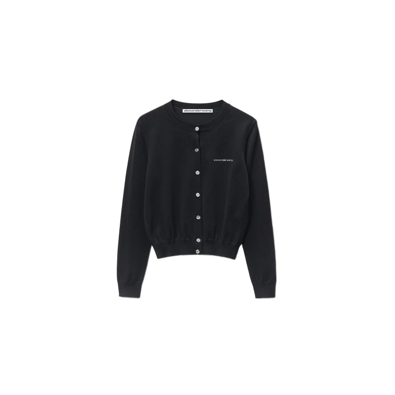 Alexander Wang Crystal Hotfix Logo Cardigan in Black | Coveti
