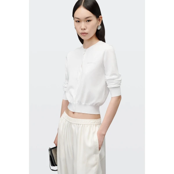 Alexander Wang Crystal Hotfix Logo Cardigan in Soft White | Cardigan | Coveti