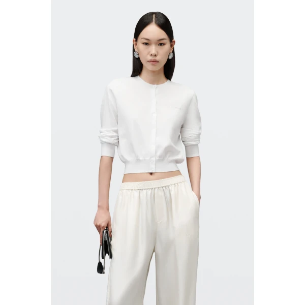 Alexander Wang Crystal Hotfix Logo Cardigan in Soft White | Cardigan | Coveti