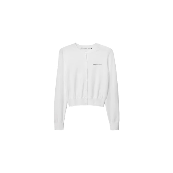 Crystal Hotfix Logo Cardigan in Soft White