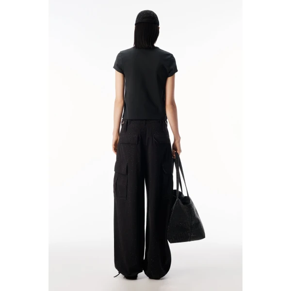 Alexander Wang Crystal Hotfix Pinwheel Fitted Tee in Washed Black | T-shirts | Coveti