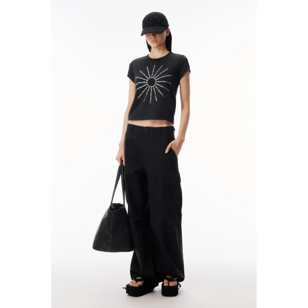 Alexander Wang Crystal Hotfix Pinwheel Fitted Tee in Washed Black | T-shirts | Coveti