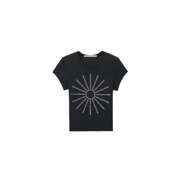 Crystal Hotfix Pinwheel Fitted Tee in Washed Black