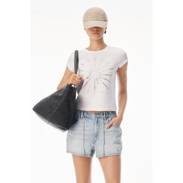 Alexander Wang Crystal Hotfix Pinwheel Fitted Tee in White | T-shirts | Coveti