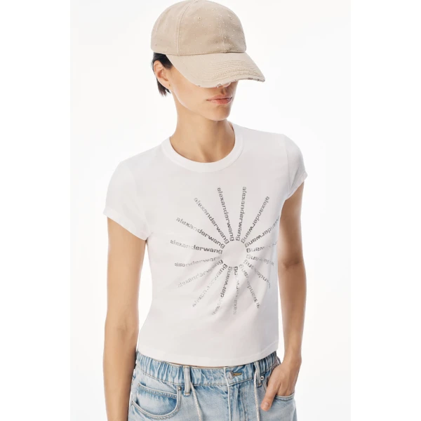 Alexander Wang Crystal Hotfix Pinwheel Fitted Tee in White | T-shirts | Coveti