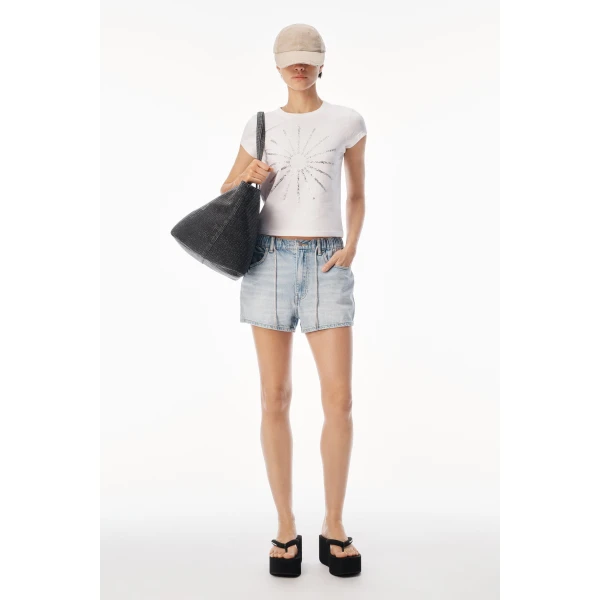 Alexander Wang Crystal Hotfix Pinwheel Fitted Tee in White | T-shirts | Coveti