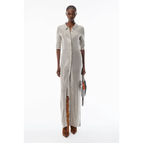 Alexander Wang Crystal Hotfix Polo Maxi Dress in Champagne | Maxi Dresses | Coveti