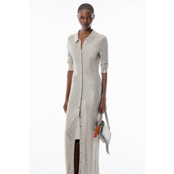 Alexander Wang Crystal Hotfix Polo Maxi Dress in Champagne | Maxi Dresses | Coveti