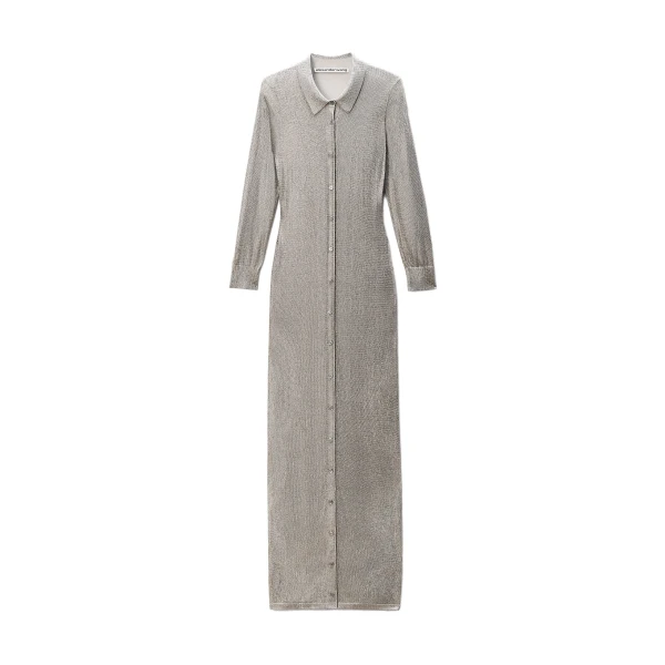 Crystal Hotfix Polo Maxi Dress in Champagne