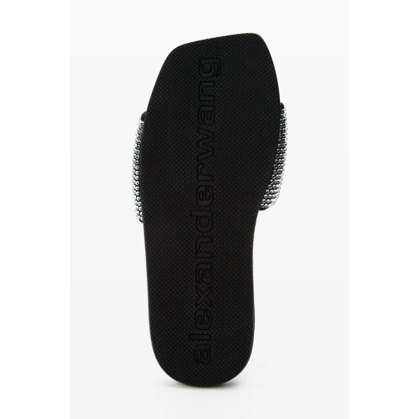 Alexander Wang Crystal Hotfix Pool Slide in Black and Silver | Flip Flops & Slides | Coveti