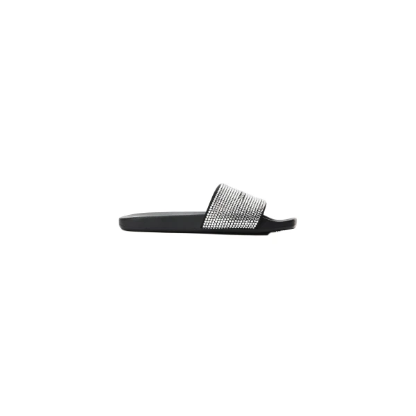 Alexander Wang Crystal Hotfix Pool Slide in Black and Silver | Coveti