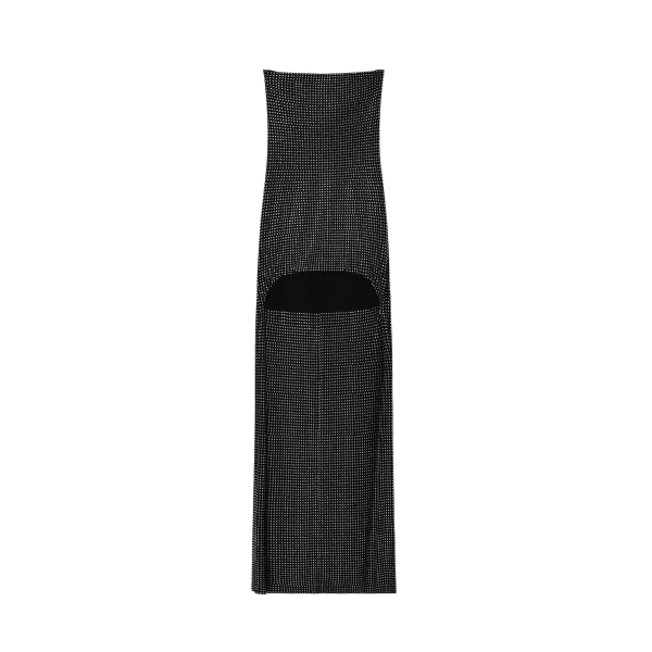 Crystal Strapless High-Low Mini Dress in Black