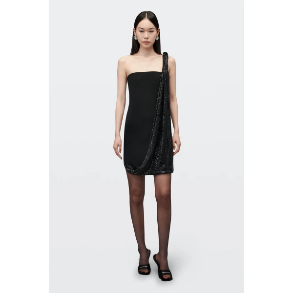 Alexander Wang Crystal Twist Asymmetric Strapless Dress in Black | Dresses | Coveti