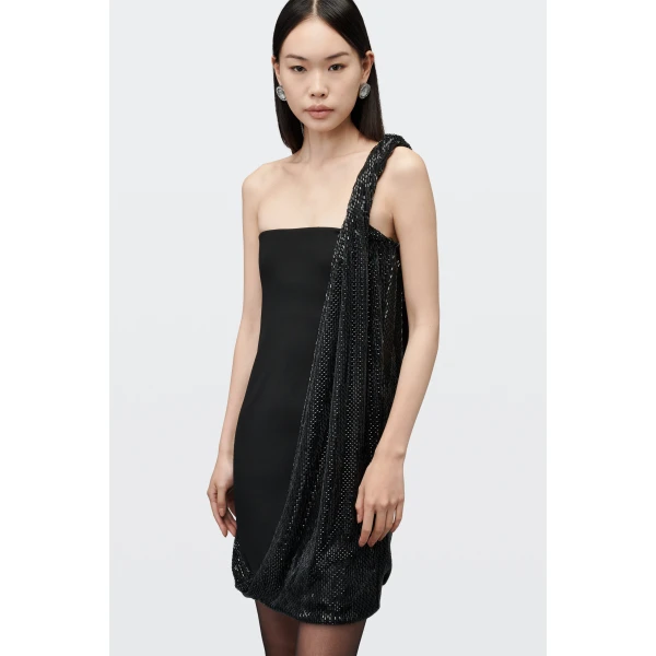 Alexander Wang Crystal Twist Asymmetric Strapless Dress in Black | Dresses | Coveti