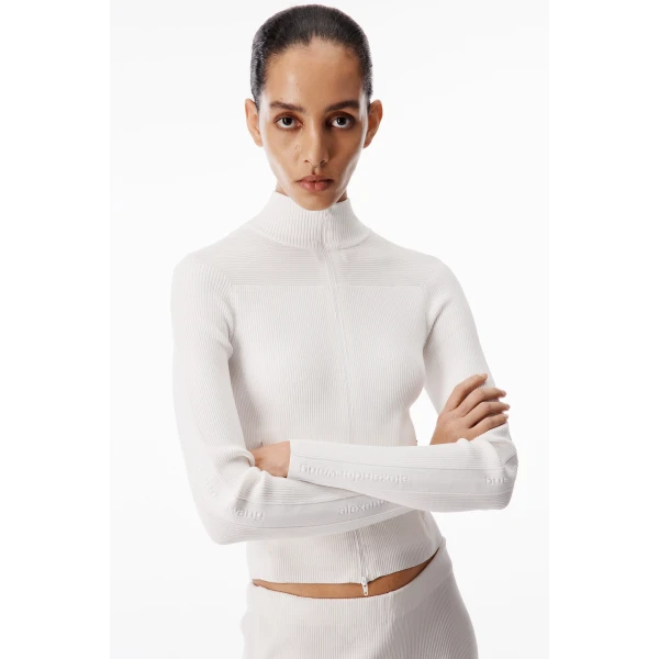 Alexander Wang Debossed Logo Fitted Jacket in Optic White | Jackets | Coveti