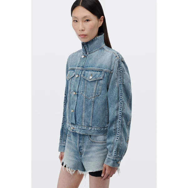Alexander Wang Denim Track Jacket in Vintage Light Indigo | Jackets | Coveti