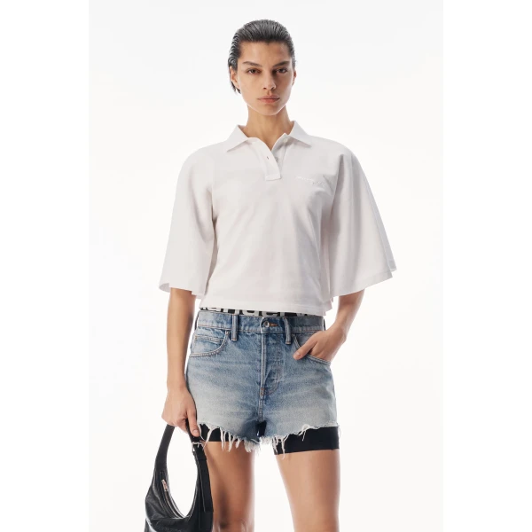 Alexander Wang Draped Sleeve Fitted Polo in Vintage White | Short Sleeved | Coveti