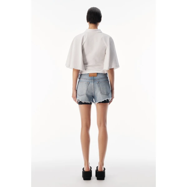 Alexander Wang Draped Sleeve Fitted Polo in Vintage White | Short Sleeved | Coveti