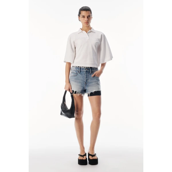 Alexander Wang Draped Sleeve Fitted Polo in Vintage White | Short Sleeved | Coveti