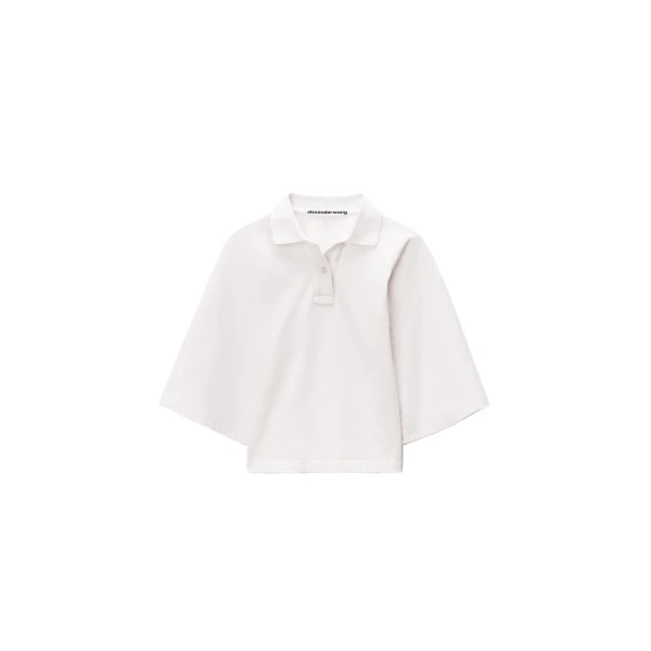 Draped Sleeve Fitted Polo in Vintage White