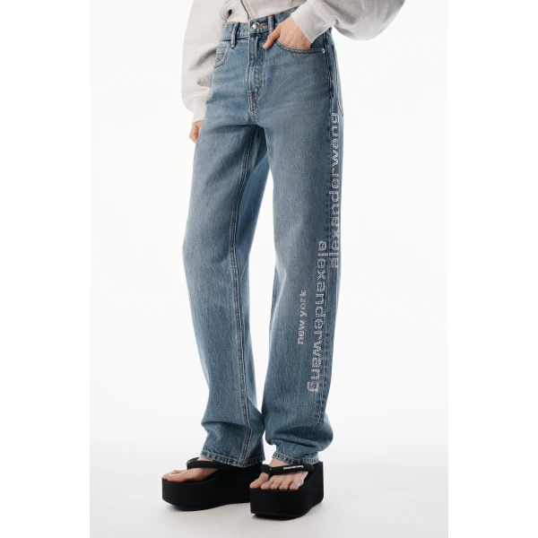 Alexander Wang EZ Crystal Hotfix Mirror Logo Jean in Vintage Medium Indigo | Denim | Coveti